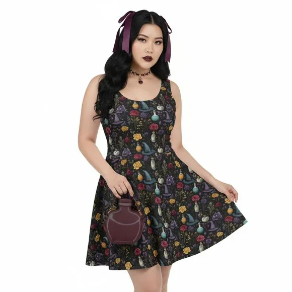 Whimsigoth Witchy Goth Fit & Flare Dress - Picture 10 of 15